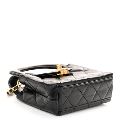 Chanel Shiny Aged Calfskin Quilted Mini Nano Kelly Shopper Black 4 of 11
