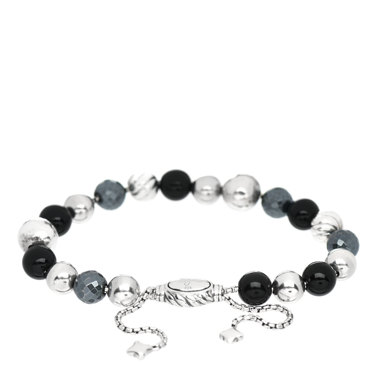 David Yurman Sterling Silver Black Onyx Hematine 8mm Elements Bead Bracelet 3 of 4