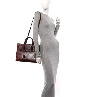 Saint Laurent Calfskin Crocodile Embossed Small Sac De Jour Dark Blood 2 of 10