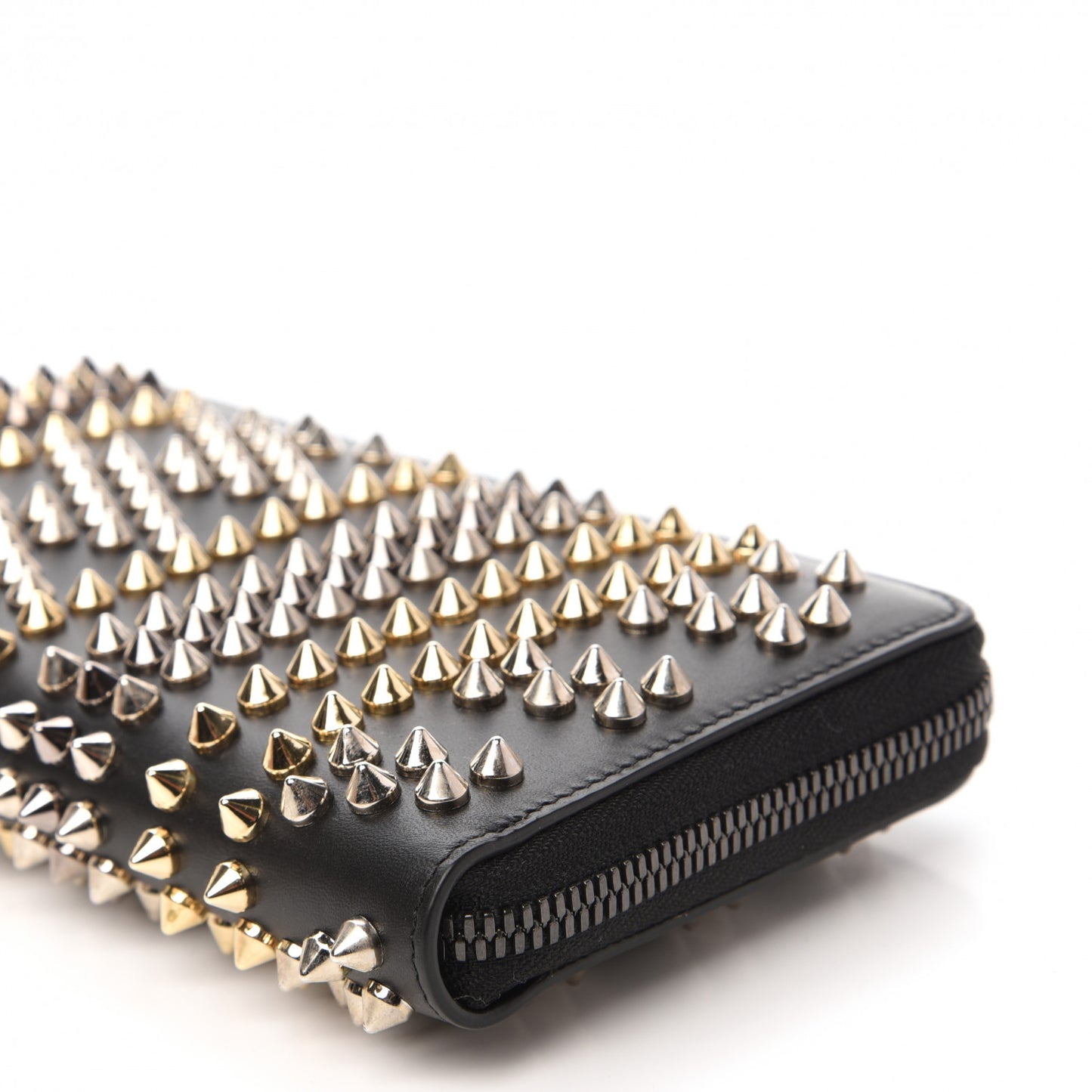 Calfskin Mix Chevron Spikes Panettone Zip Around Wallet Black