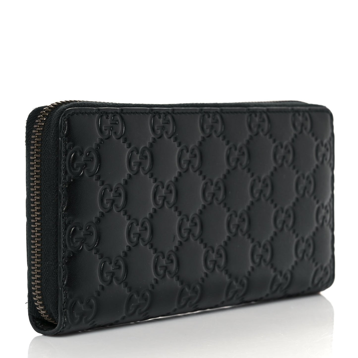 Guccissima Signature Crystal Cat Zip Around Wallet Black