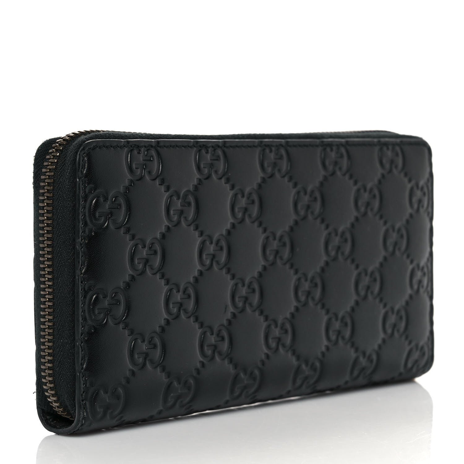 Gucci Guccissima Signature Crystal Cat Zip Around Wallet Black 3 of 8