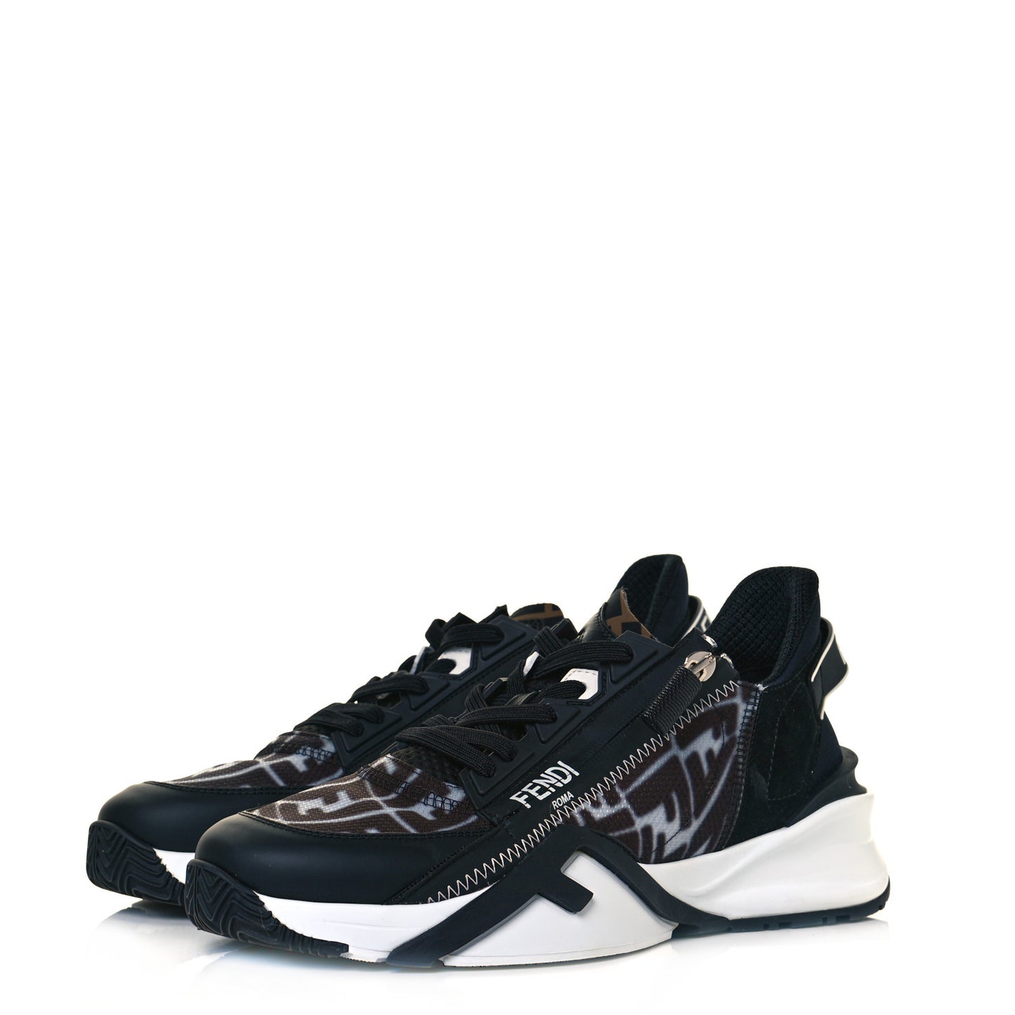 X SARAH COLEMAN Nylon Lycra FF Vertigo Fendi Flow Low Top Sneakers 40 Black