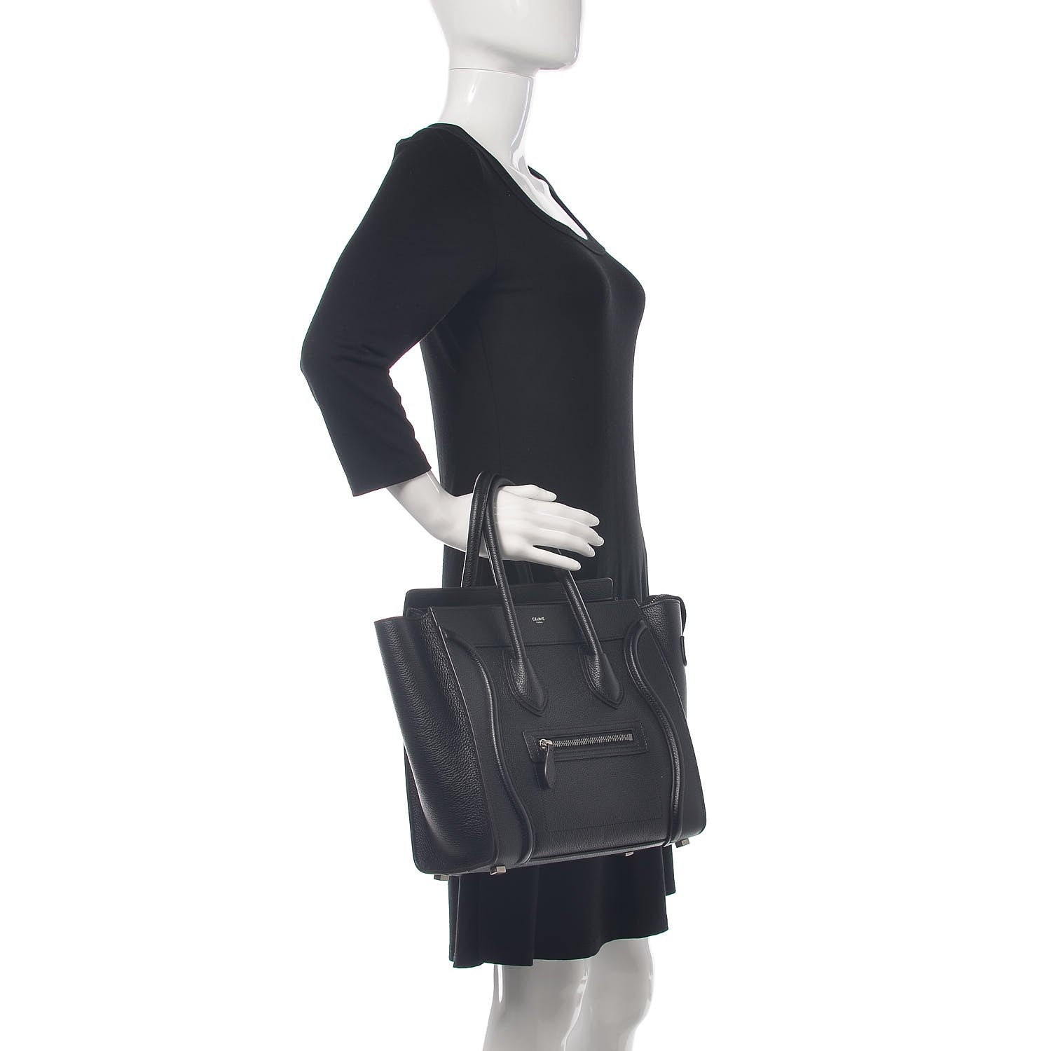 Celine Drummed Calfskin Micro Luggage Black 2 of 10