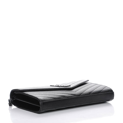 Saint Laurent Grain De Poudre Matelasse Chevron Monogram Chain Wallet Black 4 of 9
