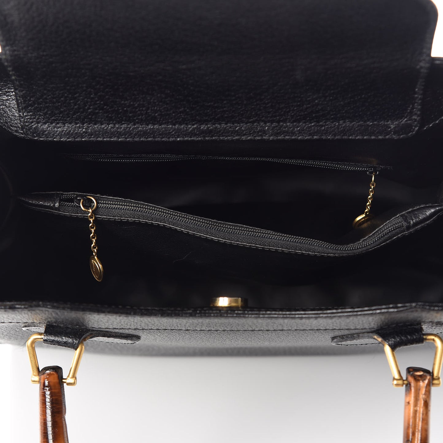 Calfskin Bamboo Top Handle Tote Black