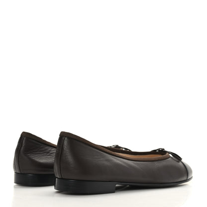 Chanel Lambskin Cap Toe CC Ballerina Flats 39 Brown Black 4 of 7