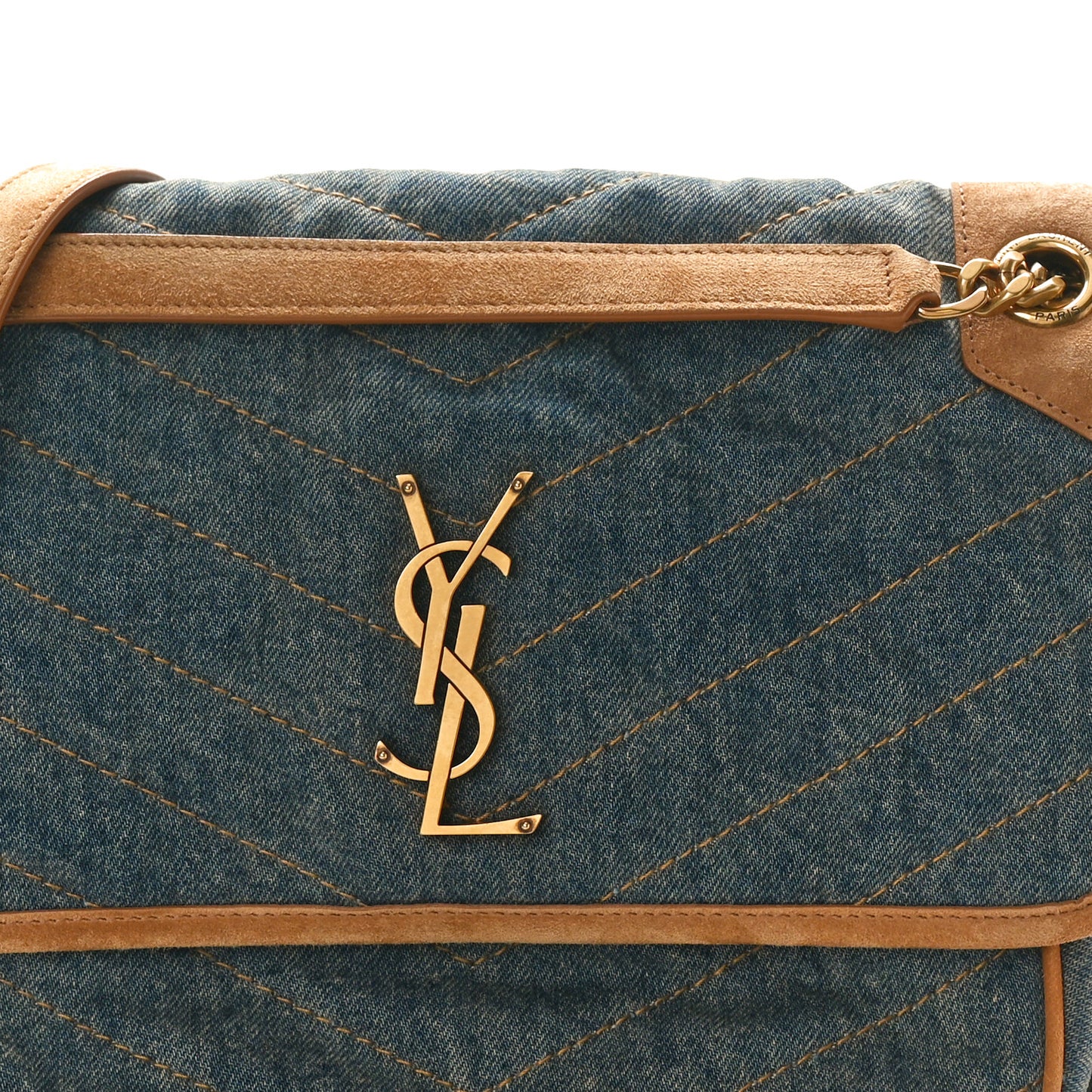Denim Suede Monogram Medium Niki Chain Satchel Blue Cinnamon