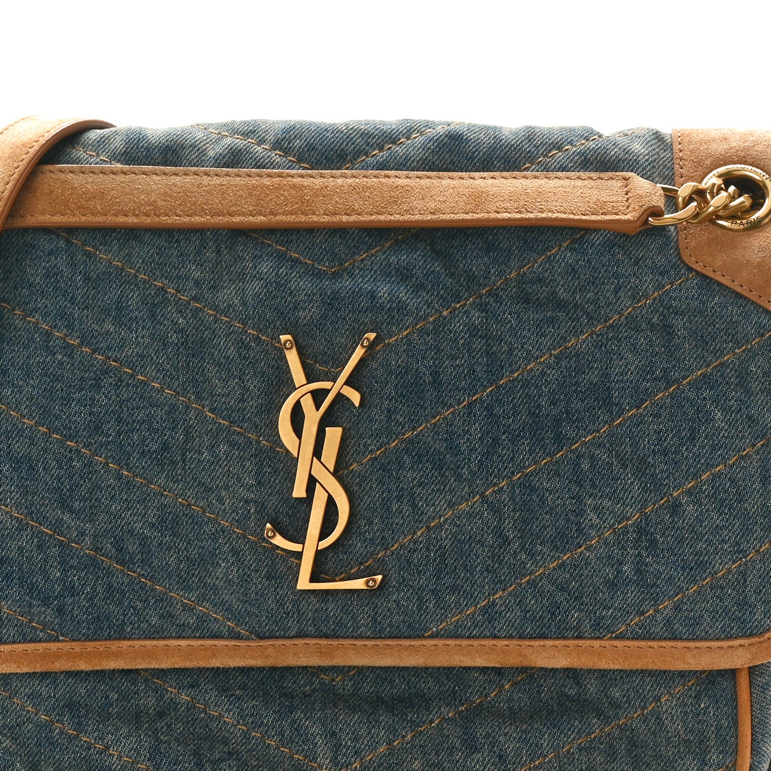 Saint Laurent Denim Suede Monogram Medium Niki Chain Satchel Blue Cinnamon 9 of 11