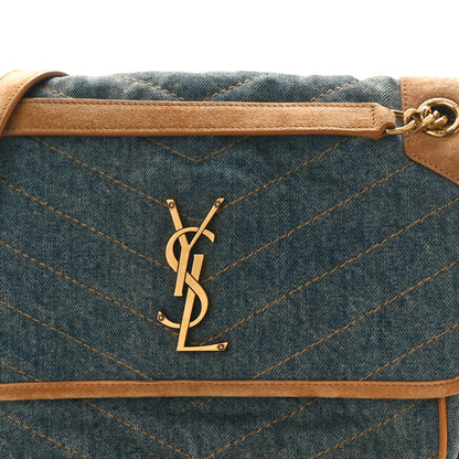 Saint Laurent Denim Suede Monogram Medium Niki Chain Satchel Blue Cinnamon 9 of 11
