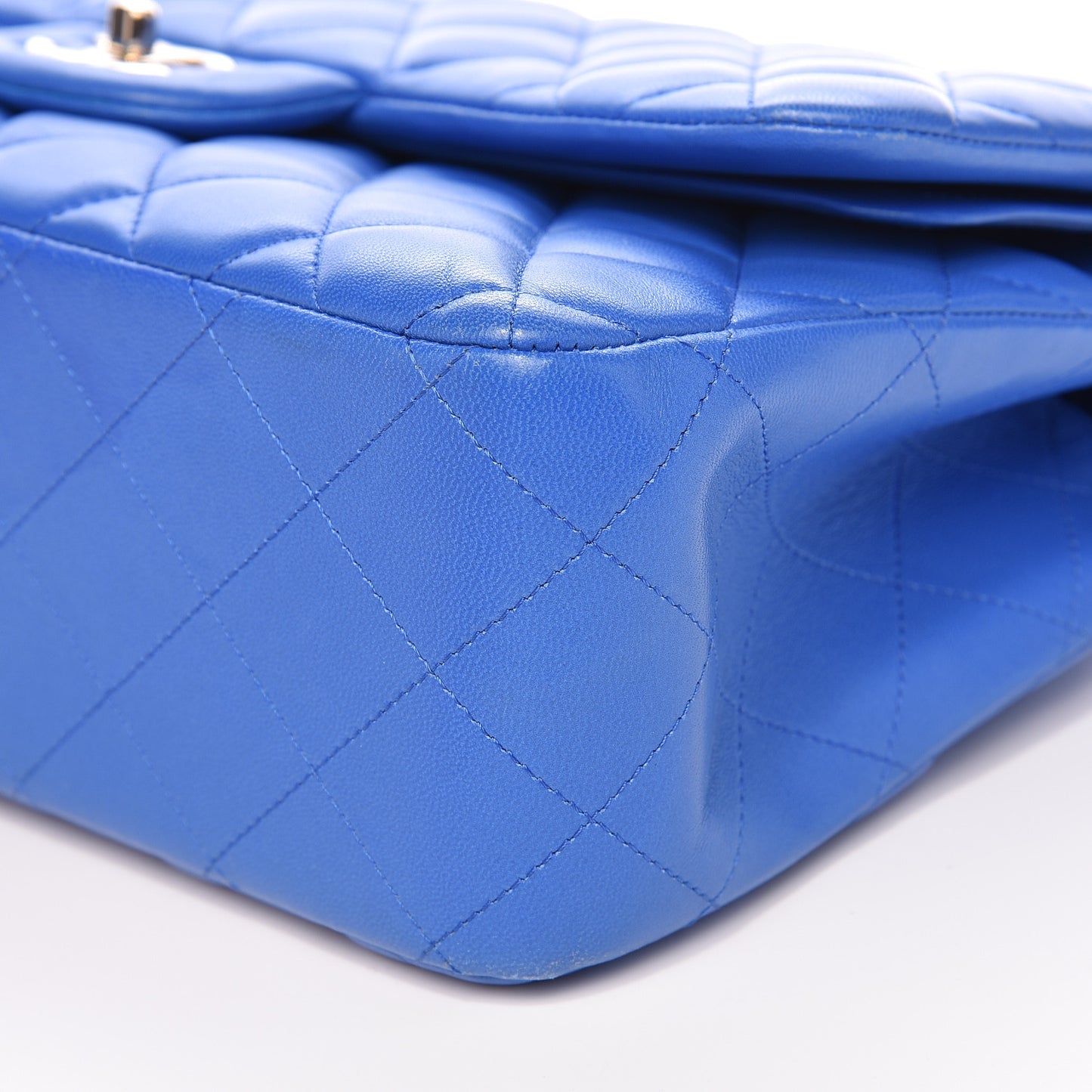 Lambskin Quilted Jumbo Double Flap Blue