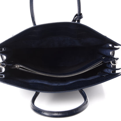 Saint Laurent Calfskin Crocodile Embossed Medium Souple Sac De Jour Navy 5 of 14