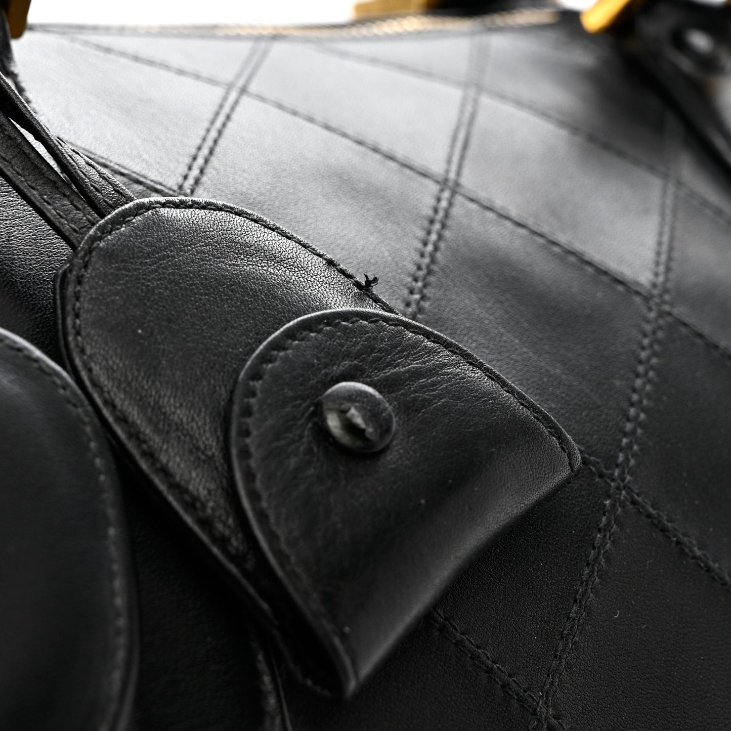 Lambskin Stitched Duffle Travel Bag Black
