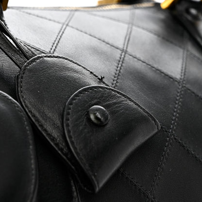 Chanel Lambskin Stitched Duffle Travel Bag Black 13 of 14