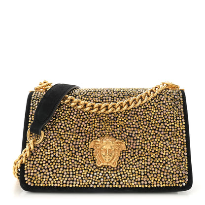 Versace Suede Palazzo Crystal Chain Evening Bag Gold Black 1 of 10