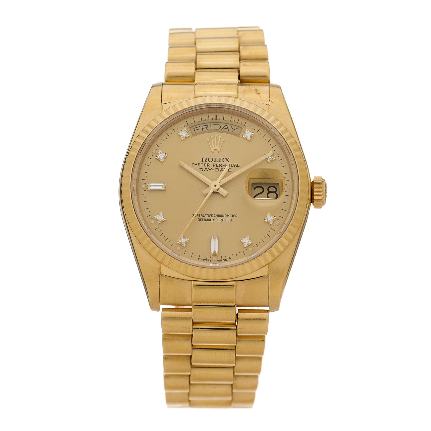 18K Yellow Gold Diamond 36mm Oyster Perpetual Day-Date President Watch Champagne 18038