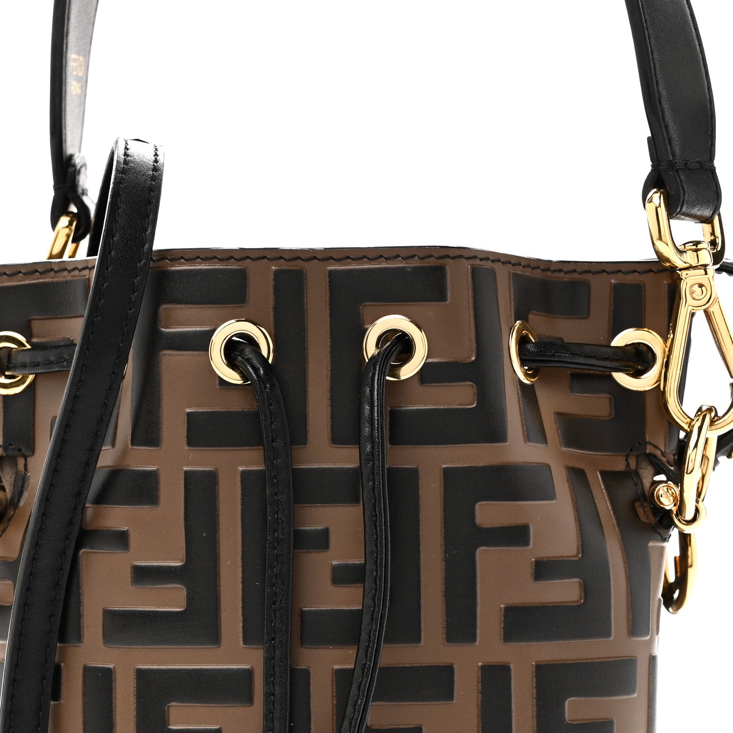 Fendi Vitello Liberty F is Fendi Bi-Color FF 1974 Embossed Mini Mon Tresor Bucket Bag Maya Black 8 of 10