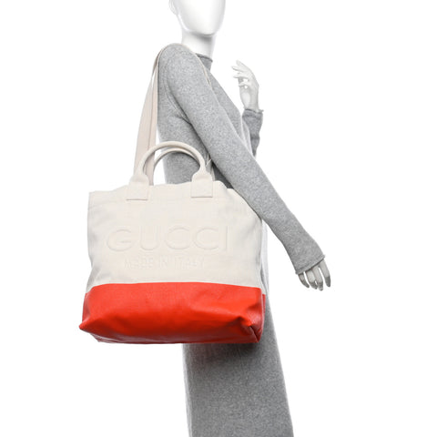 Canvas Logo Embossed Black Tote Natural Orange