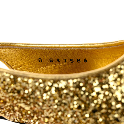 Chanel Glitter Grosgrain Cap Toe CC Slingback Pumps 37.5 Gold Black 6 of 9