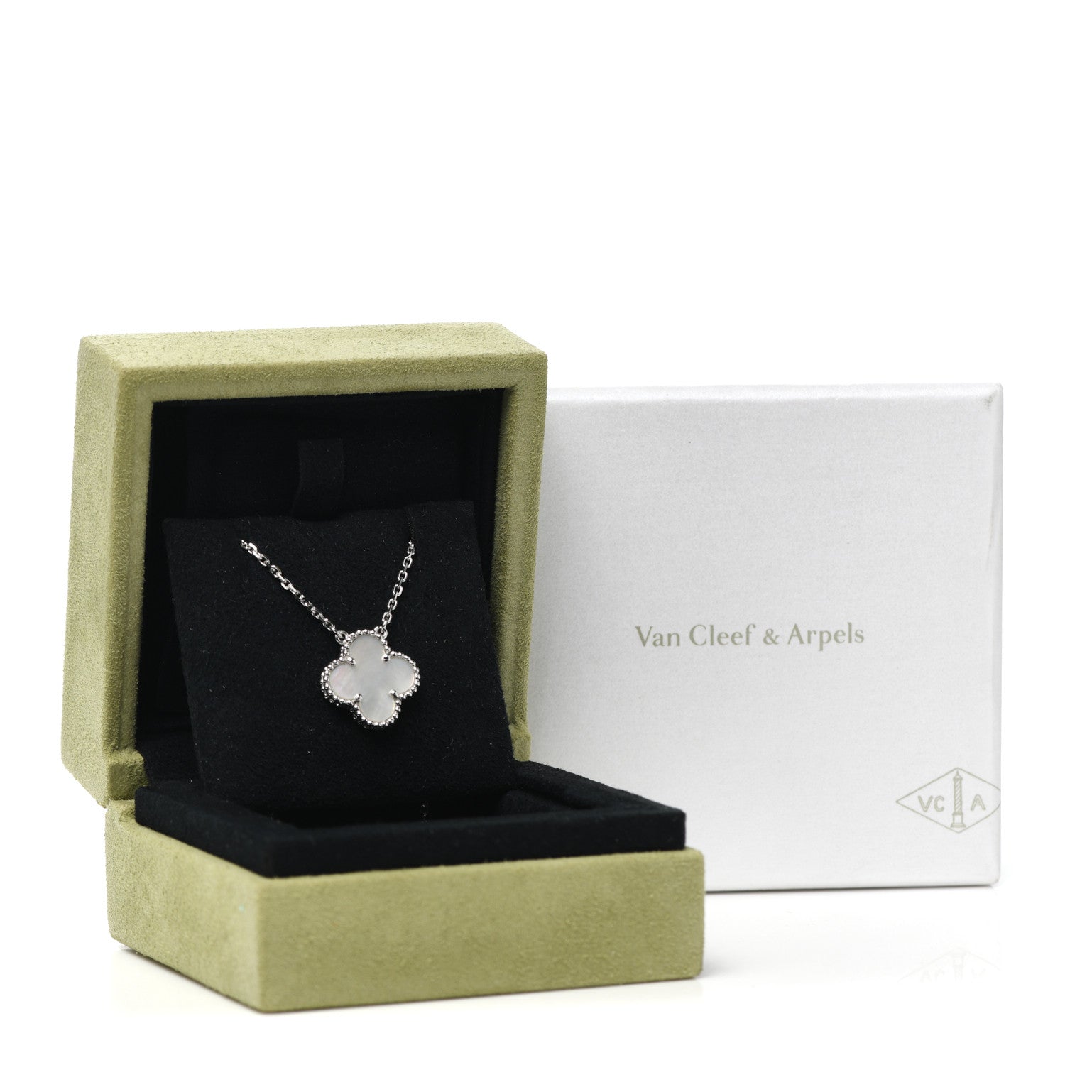 Van Cleef & Arpels 18K White Gold Mother of Pearl Vintage Alhambra Pendant Necklace 8 of 8