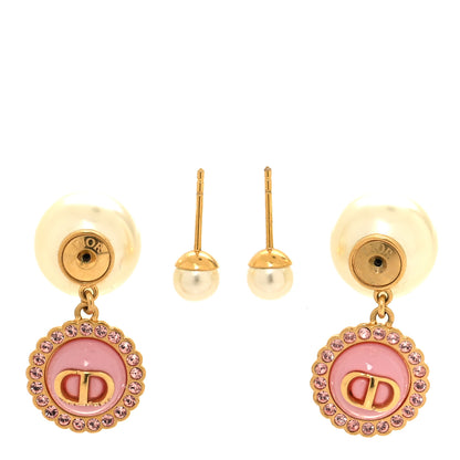 Christian Dior Resin Pearl Glass Logo Tribales Earrings Gold Pink 3 of 4