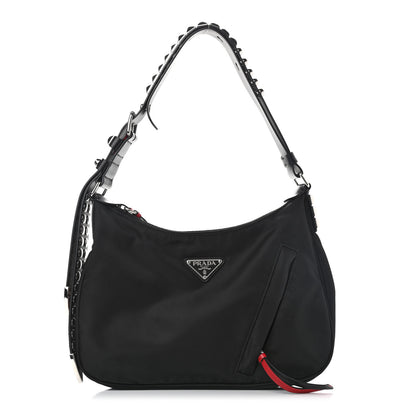 Prada Tessuto Nylon Studded New Vela Hobo Black Fuoco 1 of 11