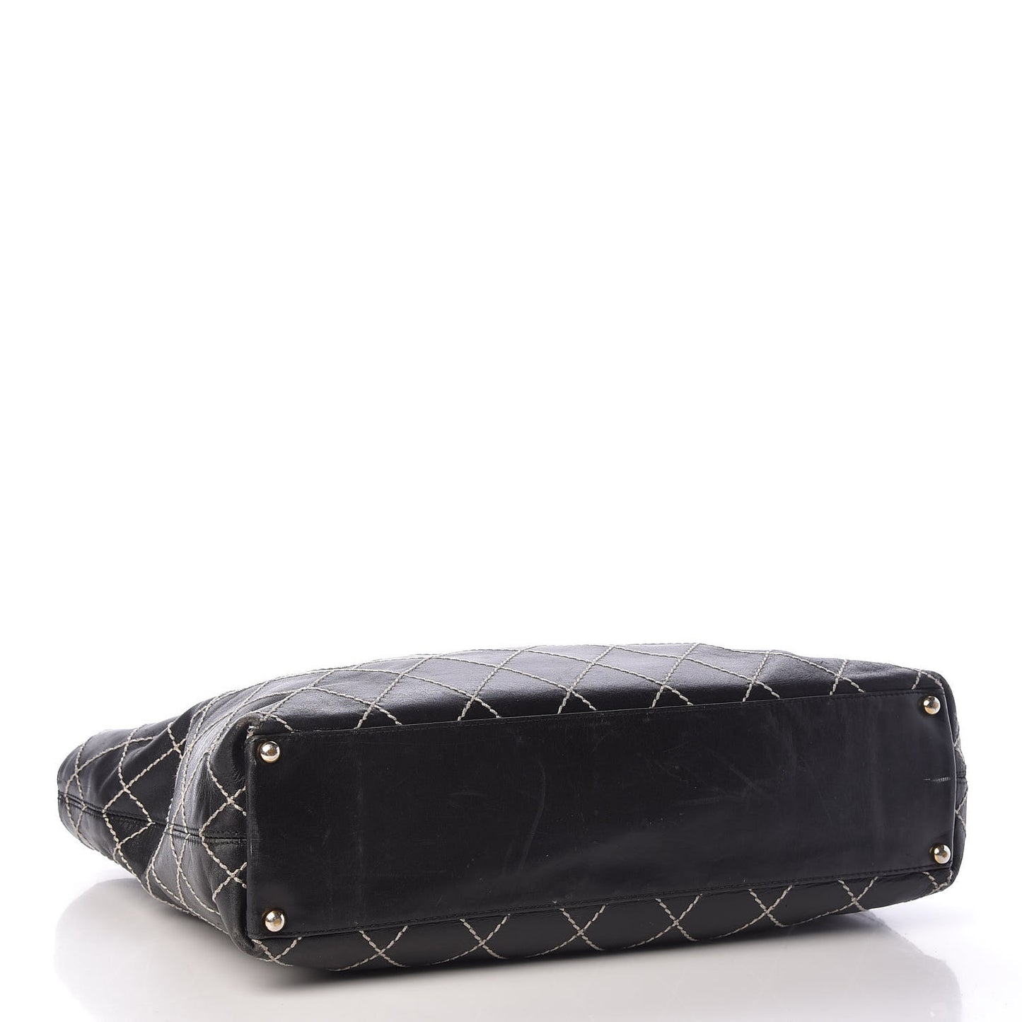 Calfskin Contrast Stitch Surpique Tote Black