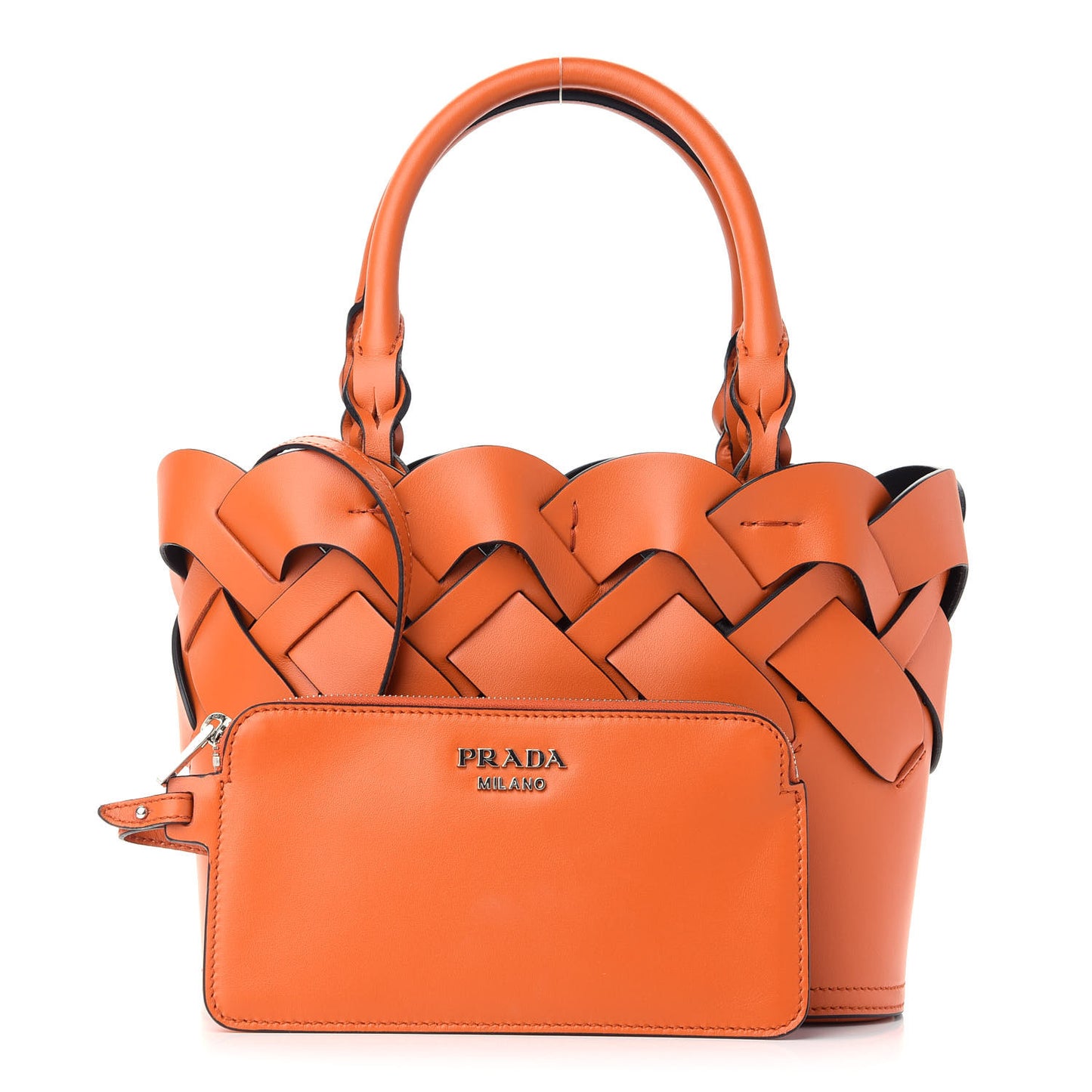 Vitello Intreccio Tote Bag Papaya Black