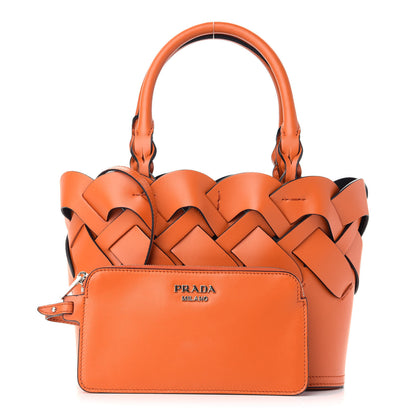 Prada Vitello Intreccio Tote Bag Papaya Black 1 of 10