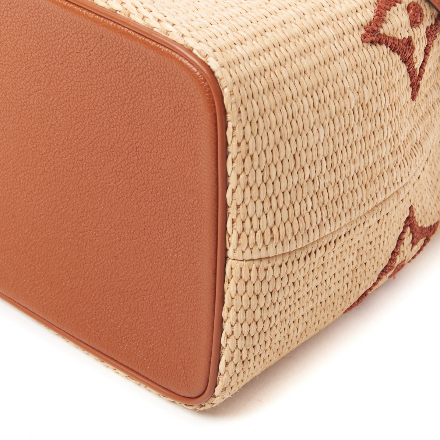 Raffia Calfskin Monogram Neonoe MM Tan