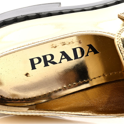 Prada Metallic Brushed Calfskin Metal Triangle Logo 50mm Loafers 39 Platino 7 of 7