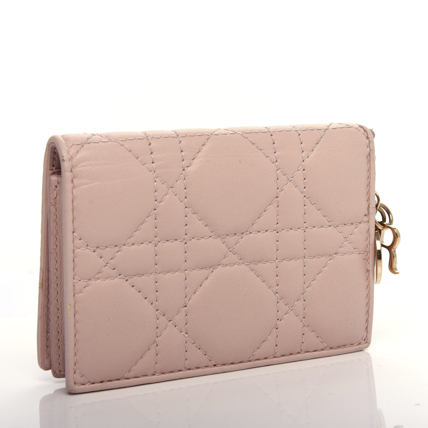 Lambskin Cannage Small Lady Dior Flap Card Holder Light Pink