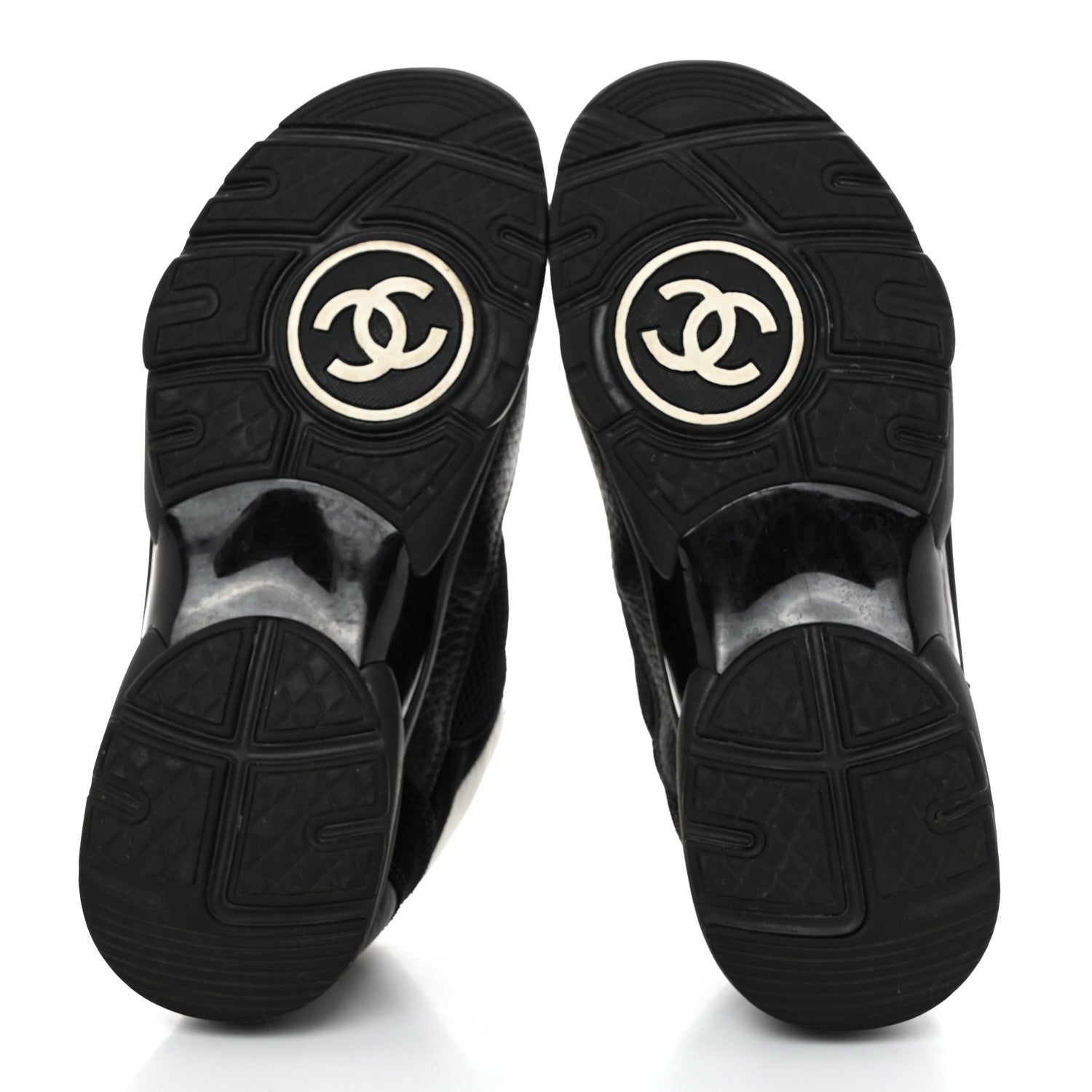 Chanel Mesh Suede Grained Calfskin Womens CC Sneakers 37 Black White 5 of 8