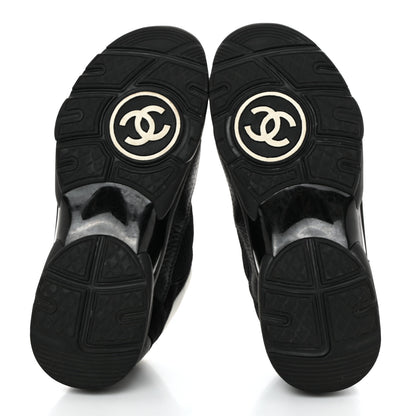 Chanel Mesh Suede Grained Calfskin Womens CC Sneakers 37 Black White 5 of 8