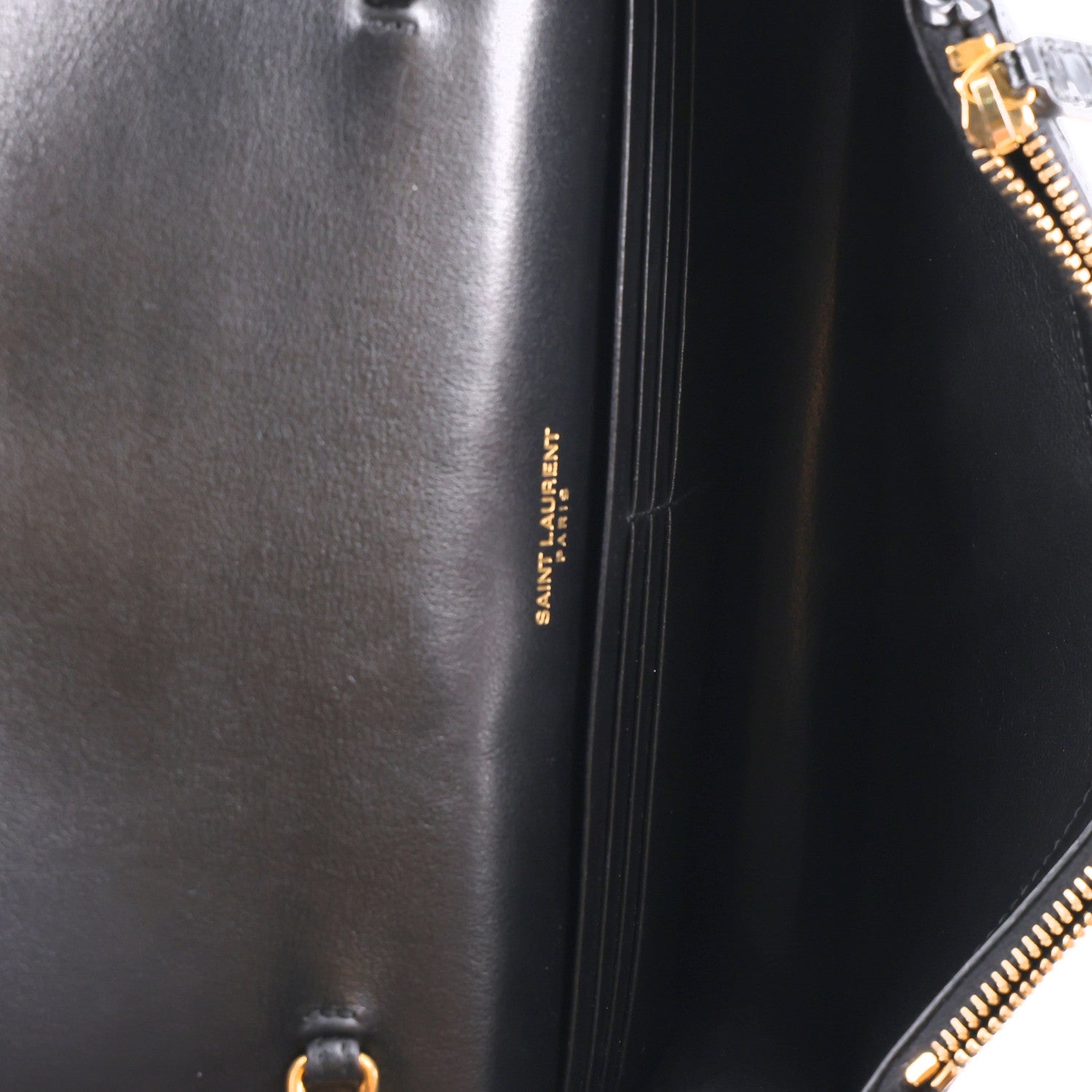 Saint Laurent Calfskin Crocodile Embossed Kate Monogram Tassel Chain Wallet Black 4 of 10