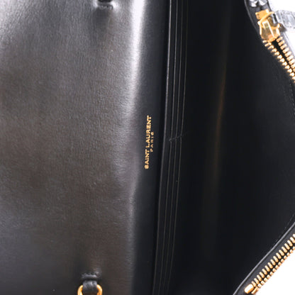 Saint Laurent Calfskin Crocodile Embossed Kate Monogram Tassel Chain Wallet Black 4 of 10