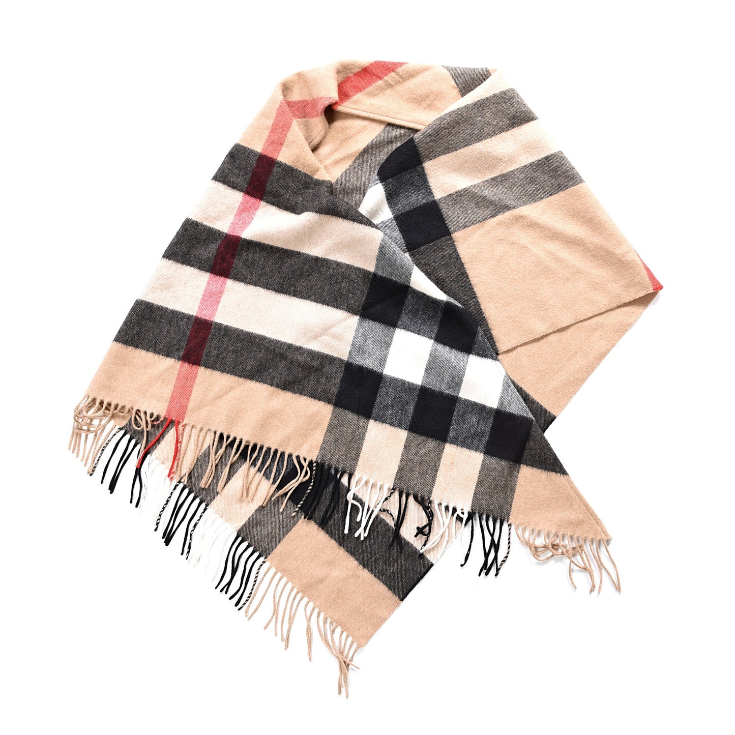 Cashmere Half Mega Check Bandana Scarf Camel