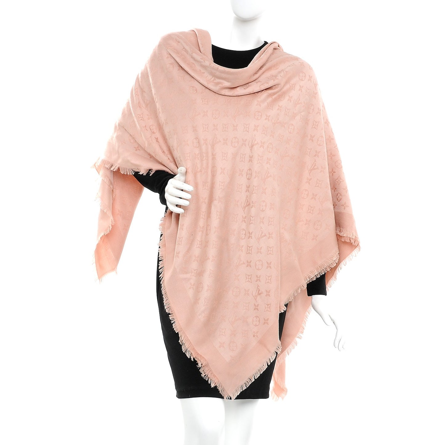 Silk Wool Monogram Shawl Rose
