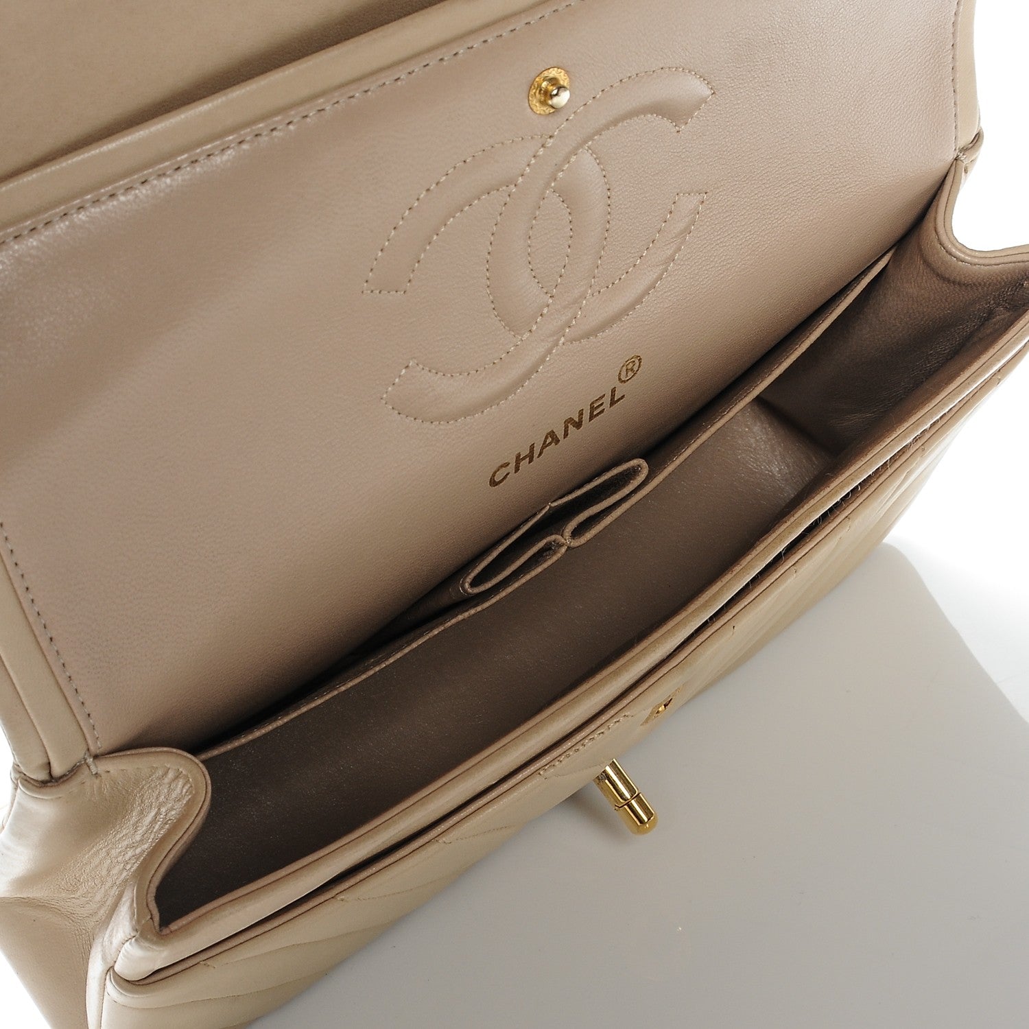 Chanel Lambskin Chevron Quilted Medium Double Flap Beige 5 of 11