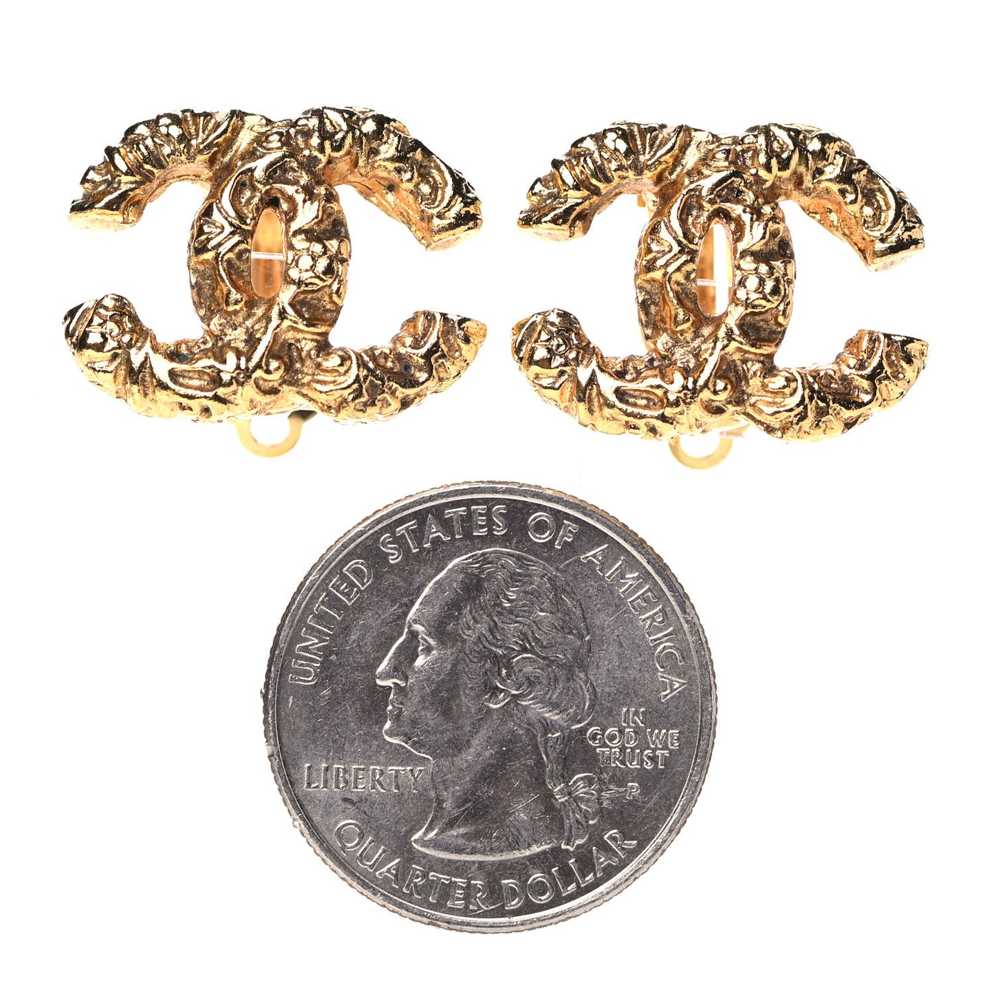 Textured CC Clip On Earrings Gold