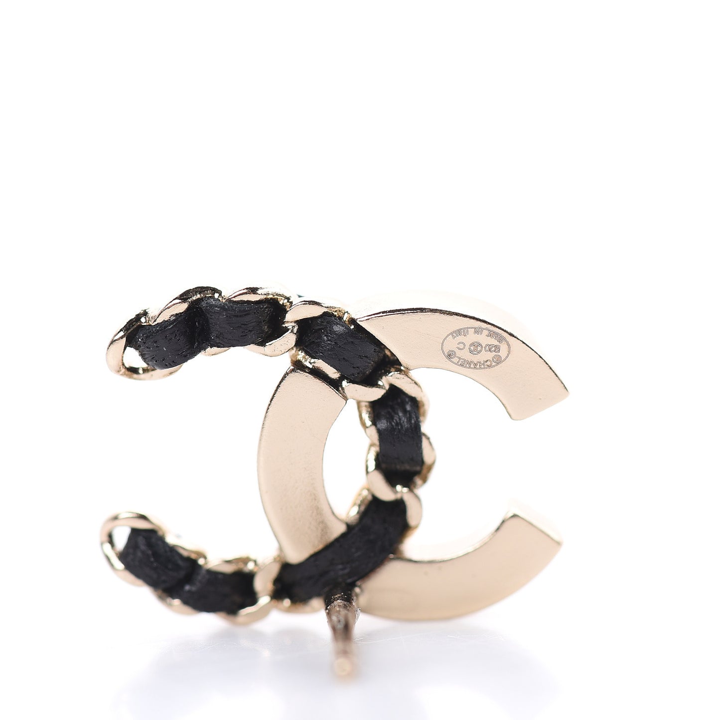 Crystal Baguette Lambskin Chain CC Vintage Allure Stud Earrings Black Gold