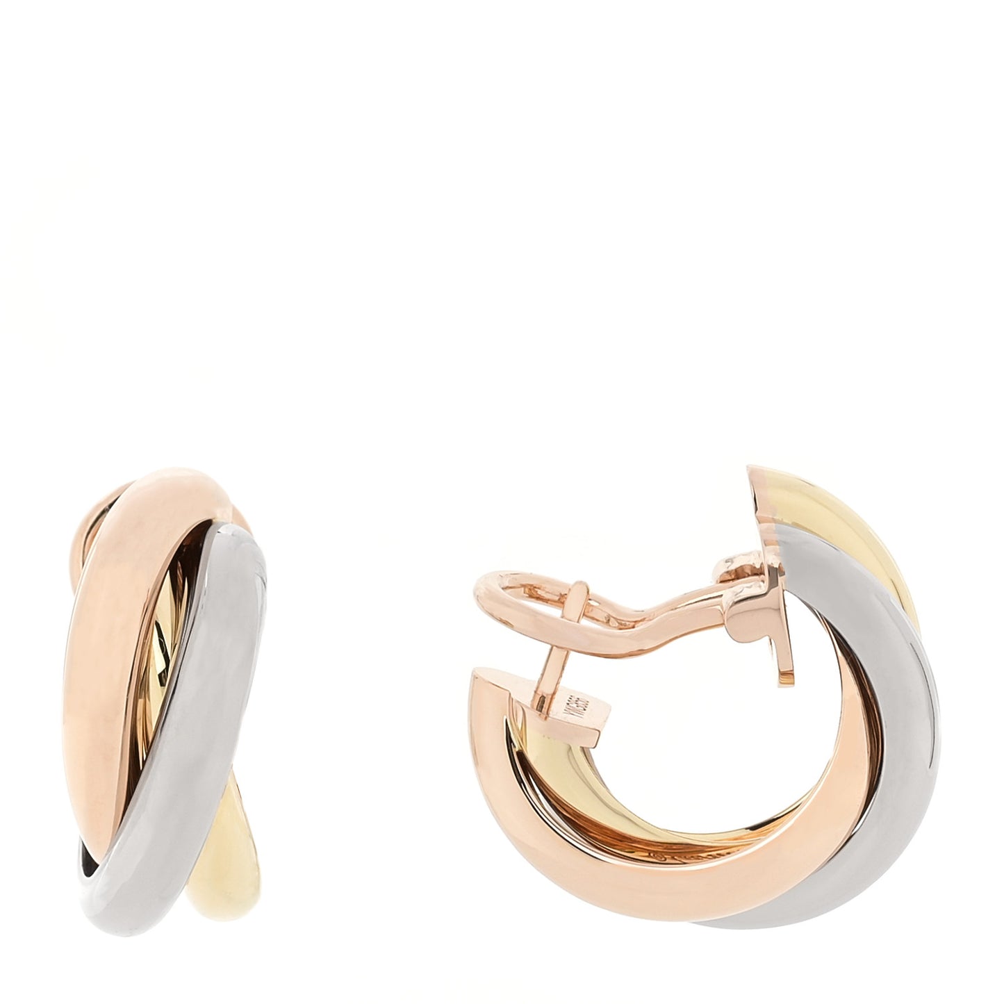 18K Pink Yellow White Gold Classic Trinity Hoop Earrings