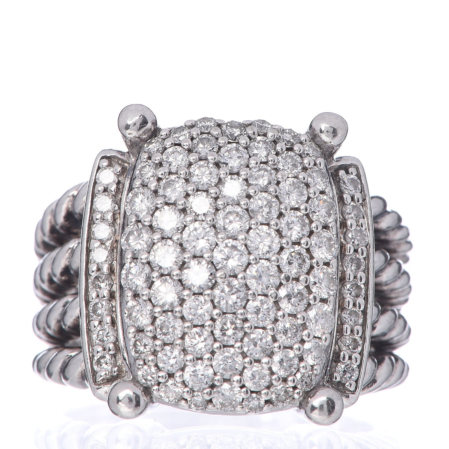 David Yurman Sterling Silver Diamond 16mm Wheaton Ring 52 6 1 of 5