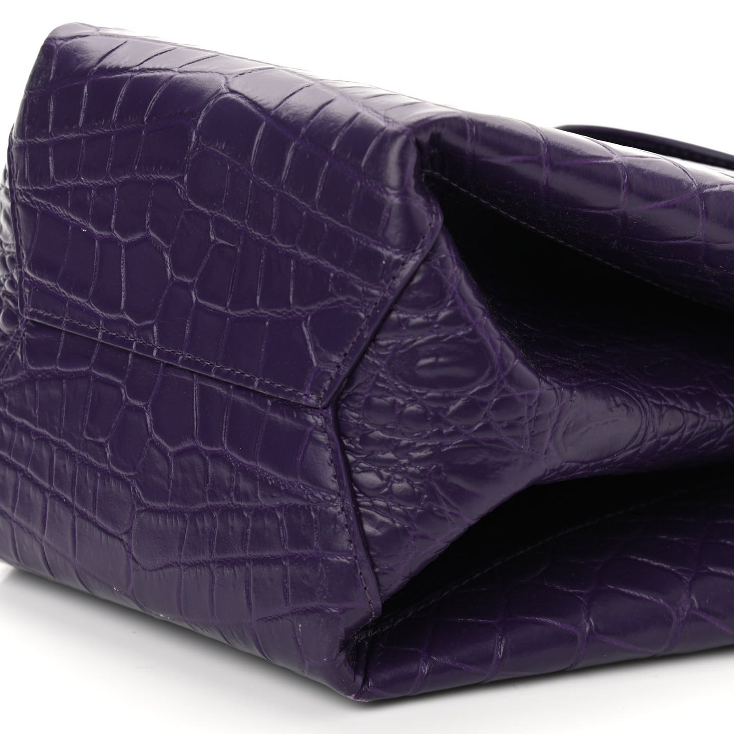 Calfskin Crocodile Embossed Doll Top Handle Bag Purple