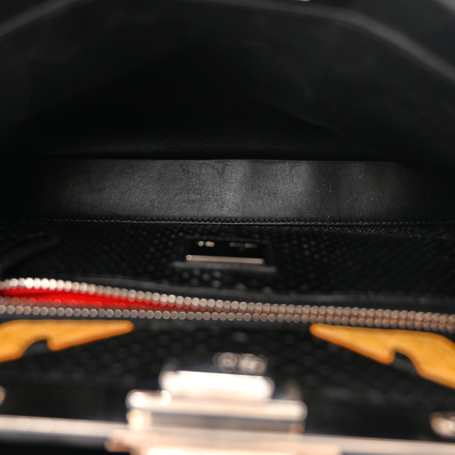 Fendi Vitello Seta Snakeskin Crocodile Monster Eyes Medium Peekaboo Iconic Satchel Black Girasole 6 of 12