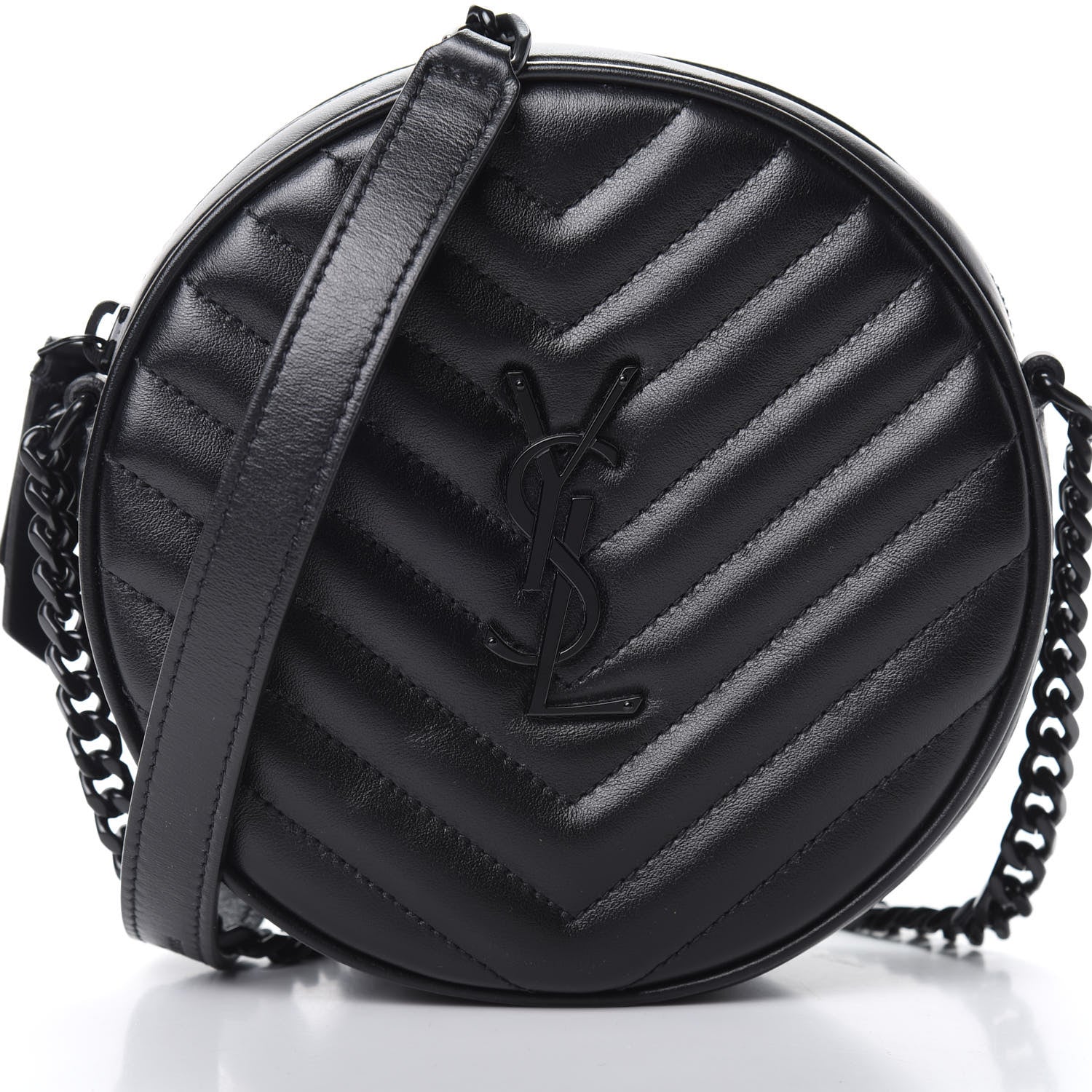 Saint Laurent Calfskin Matelasse Chevron Round Vinyle Camera Bag Black 8 of 10