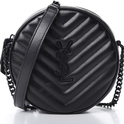 Saint Laurent Calfskin Matelasse Chevron Round Vinyle Camera Bag Black 8 of 10