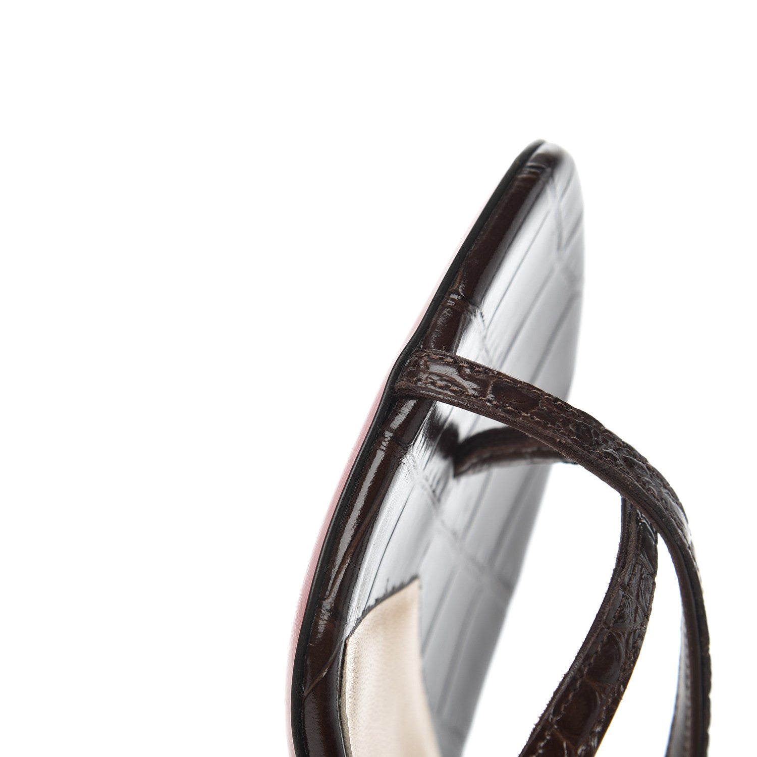 Christian Louboutin Calfskin Crocodile Embossed Taralita 85 Thong Sandals 36.5 Brown 9 of 11