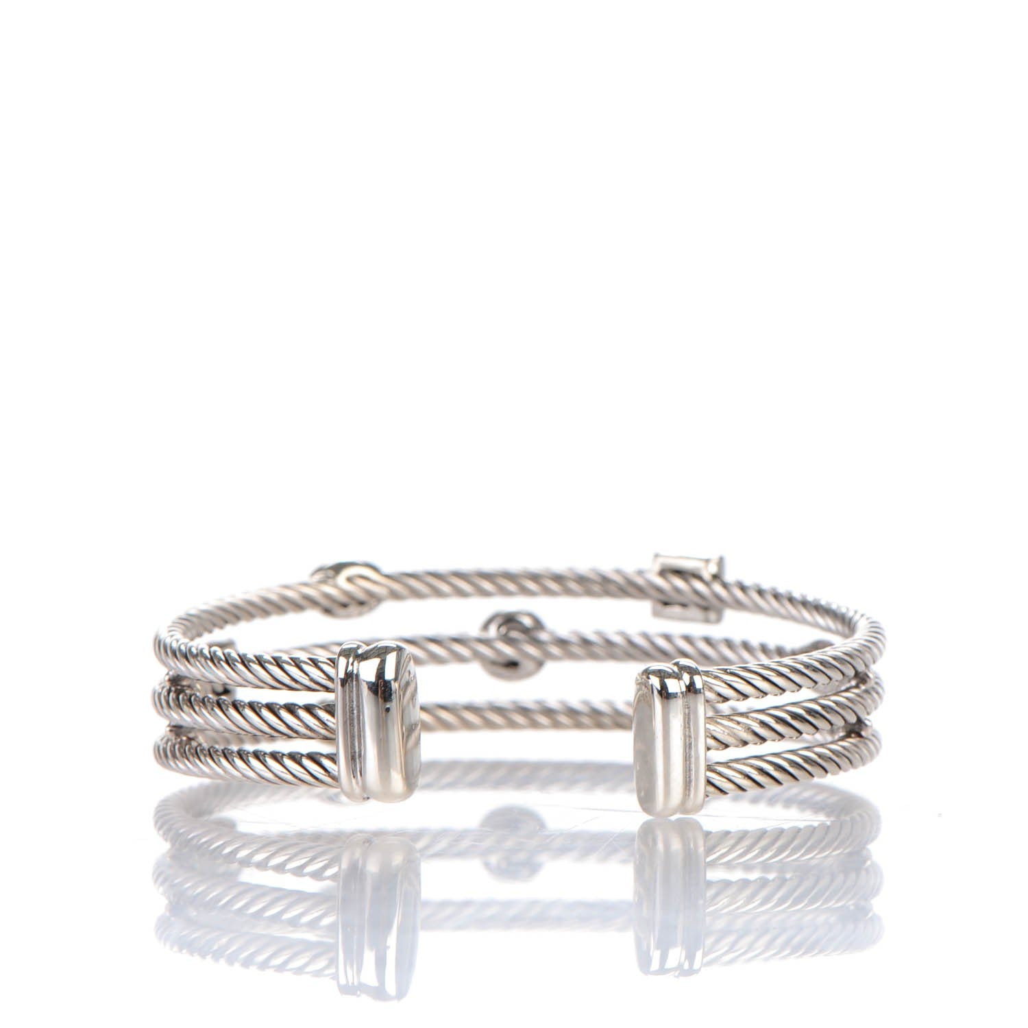 David Yurman Sterling Silver Diamond Three Row Confetti Cuff Bracelet 3 of 5