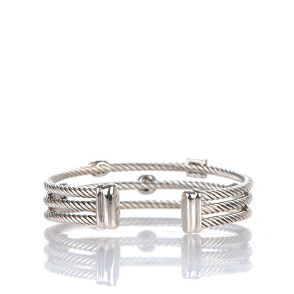David Yurman Sterling Silver Diamond Three Row Confetti Cuff Bracelet 3 of 5
